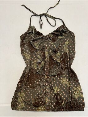 Y2K DAYTRIP VINTAGE WHIMSIGOTH PAISLEY RUFFLED HALTER TOP BOHO FAIRY CAMISOLE M